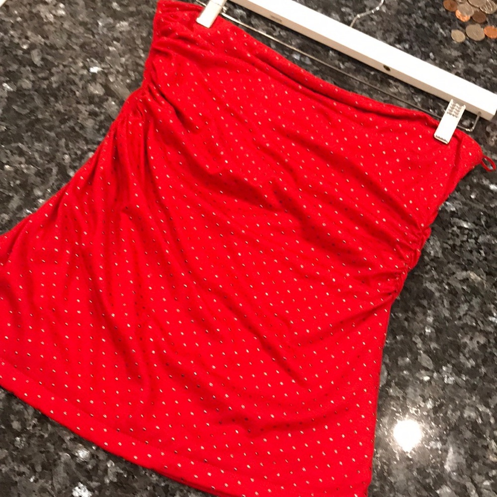 Red stretch guess tube top